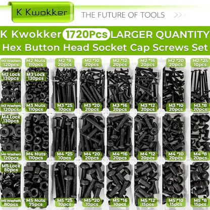 1724Pcs 24 Size M2 M3 M4 M5 Hex Button Head Cap Screw Bolts and Nuts Kit 8MM to 25MM, Upgraded Zinc Plated 10.9 Alloy Steel Nuts and Bolts Assortment Kit Metric Machine Screws - size: E. M2 M3 M4 M5
