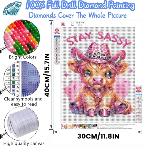 Cute Diamond Painting Kits for Adults, Animal Diamond Art for Adult - color: Pink Cow