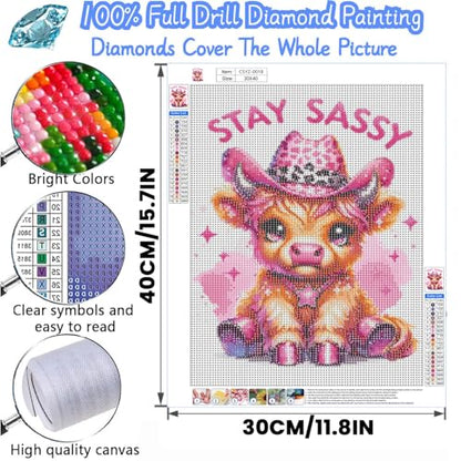 Cute Diamond Painting Kits for Adults, Animal Diamond Art for Adult - color: Pink Cow
