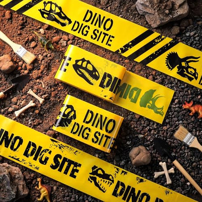 Nuanchu 2 Rolls 3'' x 98 Feet Dino Dig Site Caution Tape Party Decorations - style: Yellow Dino Dig Site Caution