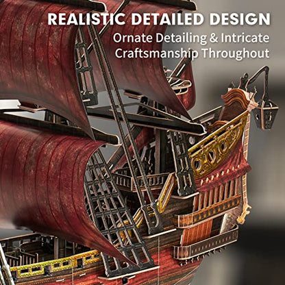 CubicFun 3D Puzzles for Adults Queen Anne's Revenge, Red, 391 Pieces - style: Red Queen Anne's Revenge