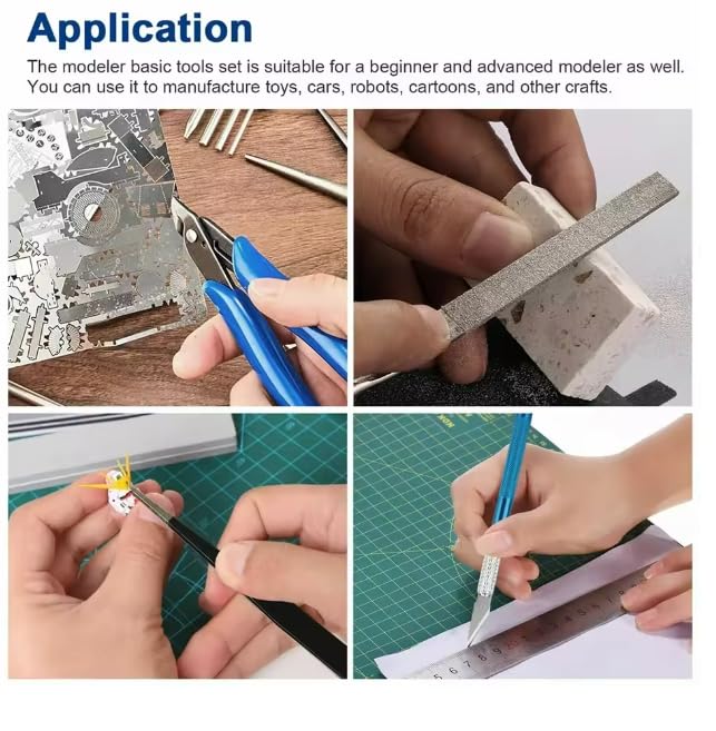 Model Building Tools Kit for Beginners-Hobby Craft Set with Side Cutter (Nippers),Precision Hobby Knife,Sanding Sticks,Tweezers,Basic DIY Repair Supplies ((Beginner Set (9PCS))) - color: (Beginner Set (9pcs))