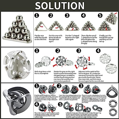 Brain Teaser Puzzles- 3 PCS Metal Puzzles Kit Metal Cast Puzzle Games Toys - color: Silver World, size: 3PCS (Silcer)