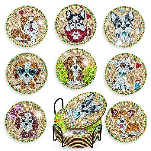 8 pcs Diamond Painting Coasters | Diamond Art Coasters | Cute Dog Diamond Art Painting | Perfect Art Craft Gift for Dog Lover, Dad, Mom, Grandparents, Brother, Sister. - color: Cute Dogs