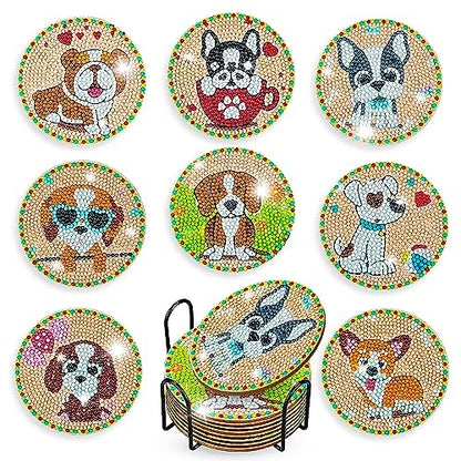 8 pcs Diamond Painting Coasters | Diamond Art Coasters | Cute Dog Diamond Art Painting | Perfect Art Craft Gift for Dog Lover, Dad, Mom, Grandparents, Brother, Sister. - color: Cute Dogs