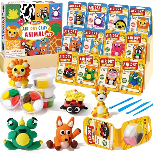 Air Dry Clay for Kids Modeling Clay Kit, 12 Boxes Model Magic Arts and Crafts for Kids with Tools & Tutorial, Non-Sticky, 3-12+ Years Boy Girl Birthday Gift, Animal Themed Party Favors Classroom Prize