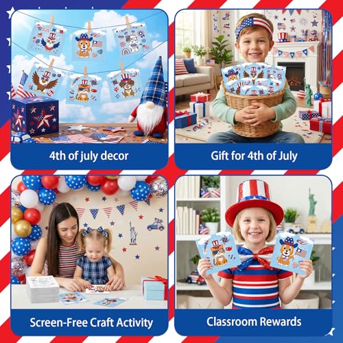 Fennoral 24 Pack DIY Coloring 4th of July Jigsaw Puzzle Craft Kit for Kids - color: 4th of July Animals