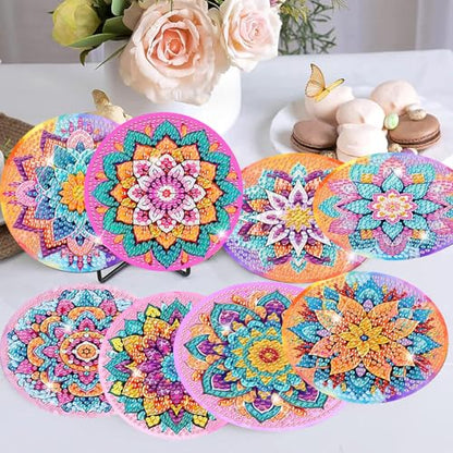 8 Pcs Diamond Art Coasters Kit for Adult with Holder, Diamond Coaster 4x4in - color: Mandala Coasters, size: 8 Pcs 4x4in