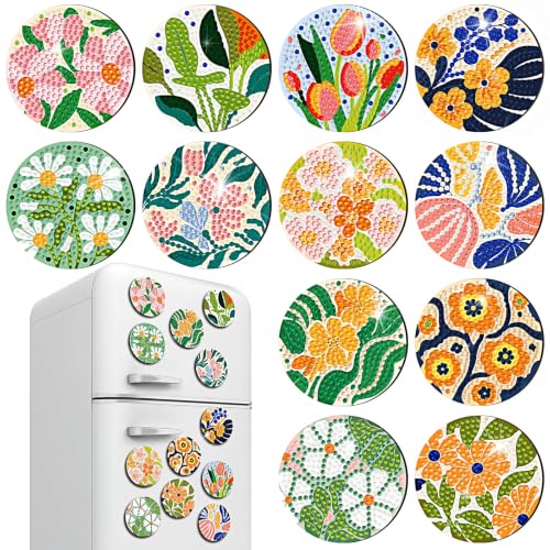 Zonon 12 Pcs Boho Floral Diamond Art Magnet Kits for Fridge - color: Boho, style: Floral