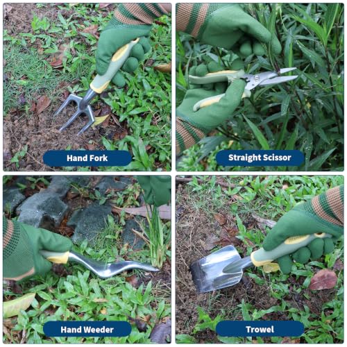 Green Garden Tools Set 12-Piece, Gardening Gifts for Women Men - color: green