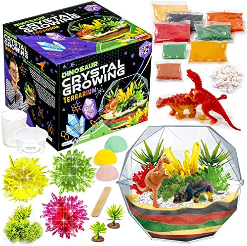 Original Stationery Dinosaur Crystal Growing Kit - Multicolor, 17-Piece, Ages 7 & Up - DIY Science Terrarium Kit with Moss & Dino Figures - Grow Your Own Crystals - Boys Birthday Gifts - style: Dinosaur
