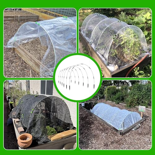 Garden Hoops for Raised Beds- Rust Free Fiberglass Frame Plant Hoops with Support Bases -Greenhouse Hoops Grow Tunnel , 72pcs，Vanilla - style: Vanilla-72pcs