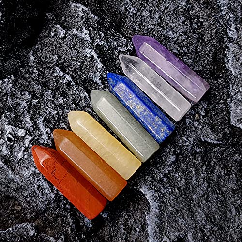 Chakra Crystal Stones Healing Kit, Healing Crystal Wands Crystals Points Reiki, 7 Chakra Set Tumbled Stones Reiki Chakra Meditation Therapy