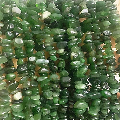 7-8mm Natural Green Canada Jade Gemstone Chips Healing Gravel Bracelets Necklace Kit Irregular Tumble Stone Beads DIY Crafts Design Jewelry Making 32" - color: Green Canada Jade