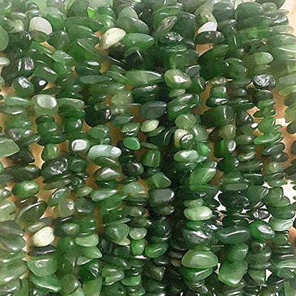 7-8mm Natural Green Canada Jade Gemstone Chips Healing Gravel Bracelets Necklace Kit Irregular Tumble Stone Beads DIY Crafts Design Jewelry Making 32" - color: Green Canada Jade