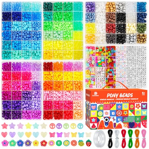 Dowsabel 6 Boxes 120 Colors Pony Beads Bracelet Making Kit, Beads for Jeweley Making with Letter Beads Kandi Beads, DIY Arts and Crafts Birthday Gifts - color: 120 Colors