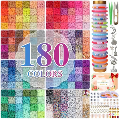XSEINO 40000Pcs Clay Beads Bracelet Making Kit,8 Boxes 180 Colors - color: 8 Boxes
