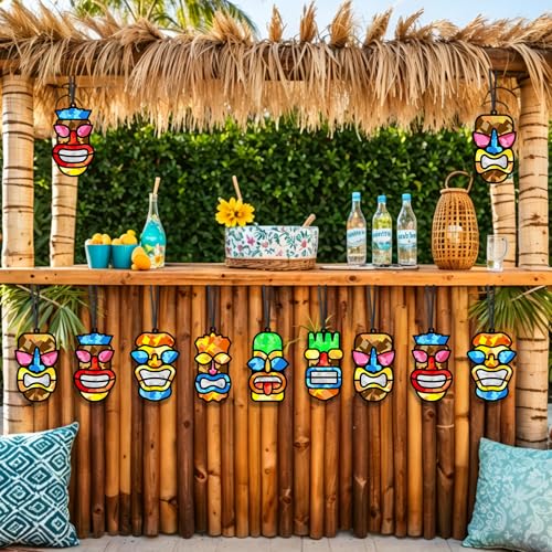 Qyeahkj 36 Set Tiki Theme Suncatchers Craft Tropical Hawaii Suncatchers Craft Kit Summer Luau Window Tissue Paper kit Window Hanging Decoration for Home Art Project Party Favor Gift - style: Tiki