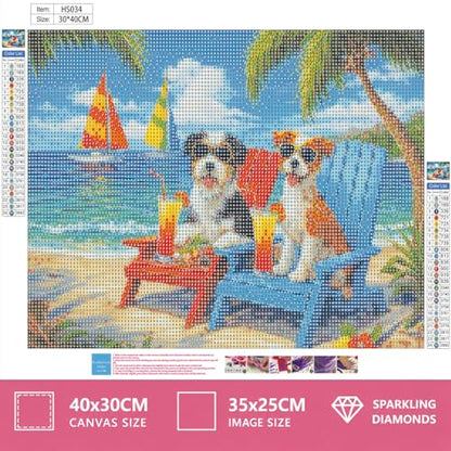 Beach Dog Diamond Art Kits for Adults, Funny Animal Diamond Painting Kits - color: HS034-1