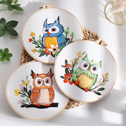 Konrisa Owl Embroidery Kit for Beginners Adult, Embroidery Starter Kit with Cloth Hoops Threads DIY Sewing for Craft Lover Hand Stitch Needlepoint Kits - color: owl
