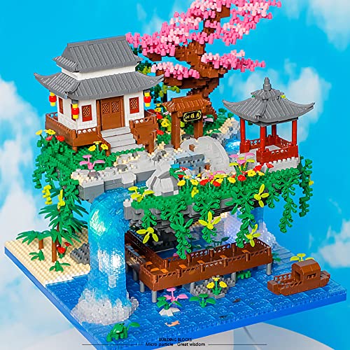 Peach Blossom Spring Utopia Building Blocks Set (3661Pcs) Famous Chinese Fable Architecture with 2 Figures & String Lights Educational Toys Micro Bricks for Kids Adults - color: Peach Blossom Spring