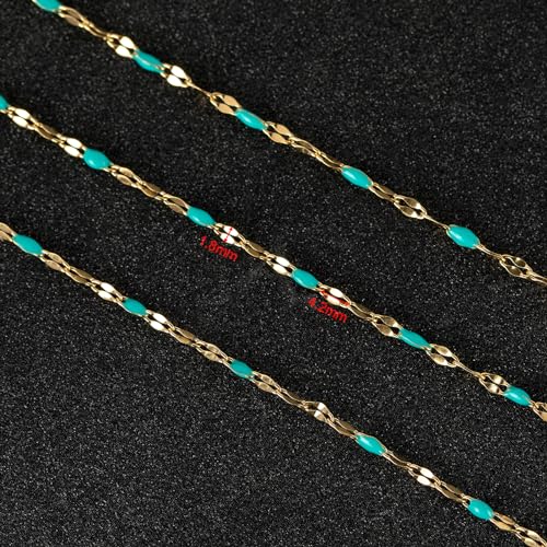 UMAOKANG Gold Plated Stainless Steel Jewelry Chain Roll Blue Enamel Chains - color: Gold-Blue