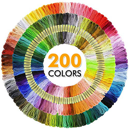 INSCRAFT 304 Pack Embroidery Kit, 200 Colors Threads, 5 Pcs Bamboo Embroidery Hoops, 2 Pcs Aida Cloth, Instructions, Bag and Cross Stitch Tools Set, Hand Embroidery Starter Kit for Beginners Adults