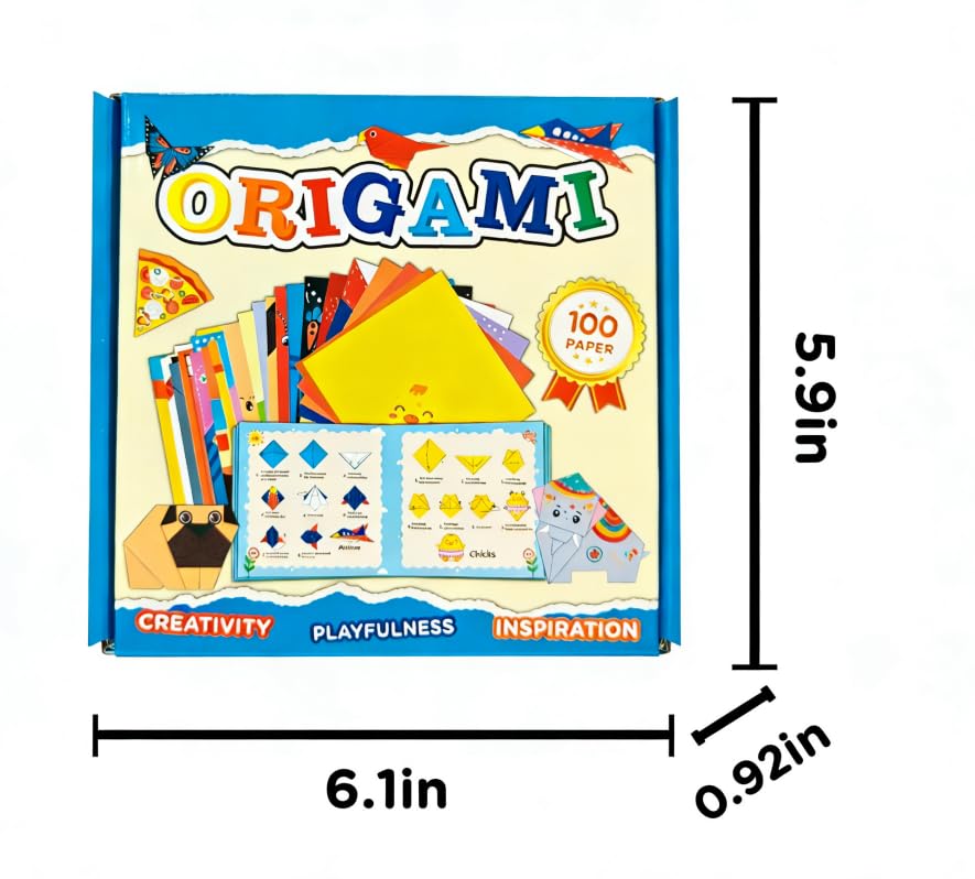 Origami Kit for Kids Ages 5-8 8-12, 100 Sheets Double Sided Colorful Folding Paper (45 Patterns×2+10Blank) with Clear Guiding Book, Animals Dinosaur Art Activity DIY Craft Set Gift for Girls Boys