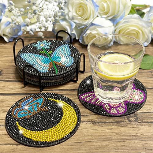 Vcekract 6 Pcs Butterfly Diamond Art Coasters Kit for Adults - color: Butterfly Coasters