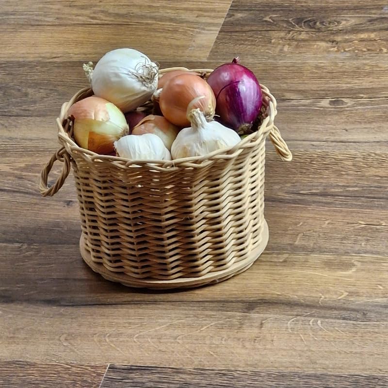 PEDDIG SHOP Two-Handle Storage Basket Weaving Kit – DIY Natural Rattan Craft Set with Pre-Drilled Wooden Base – Illustrated Instructions in English and Spanish – Practical Home Décor Organizer