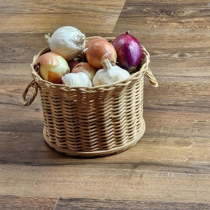 PEDDIG SHOP Two-Handle Storage Basket Weaving Kit – DIY Natural Rattan Craft Set with Pre-Drilled Wooden Base – Illustrated Instructions in English and Spanish – Practical Home Décor Organizer