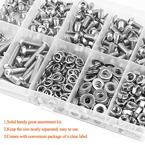 HELIFOUNER 380 Pieces M4 x 5mm /6mm /8mm /10mm /12mm /16mm /20mm, Button Head Socket Cap Screws Bolts Washers Nuts Kit, 304 Stainless Steel - size: M4, style: Button Head Socket Cap