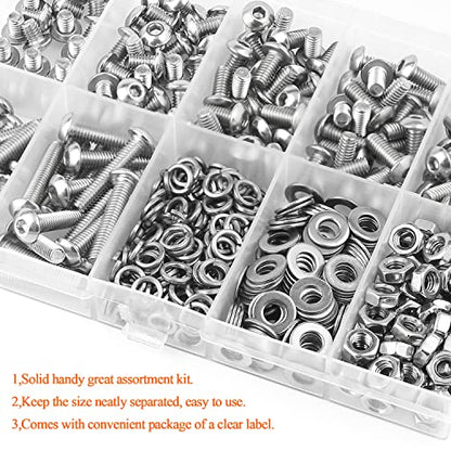 HELIFOUNER 380 Pieces M4 x 5mm /6mm /8mm /10mm /12mm /16mm /20mm, Button Head Socket Cap Screws Bolts Washers Nuts Kit, 304 Stainless Steel - size: M4, style: Button Head Socket Cap