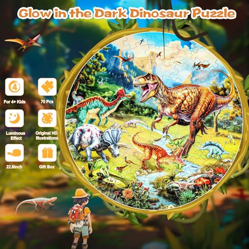 DIGOBAY 70PCS Glow in The Dark Dinosaur Floor Puzzles for Kids Ages 4-8 - style: glow-in-the-dark dinosaur