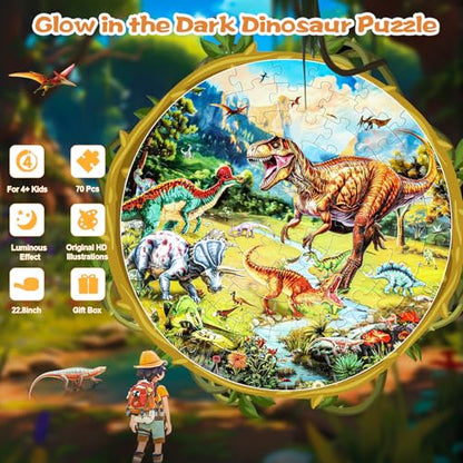 DIGOBAY 70PCS Glow in The Dark Dinosaur Floor Puzzles for Kids Ages 4-8 - style: glow-in-the-dark dinosaur
