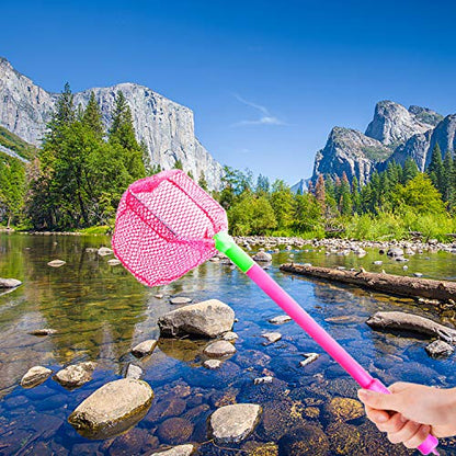 Coopay 2 Pieces Butterflies Kids Fishing Net Catching Bug Floating Bait Beach Nets for Outdoor Playing - color: Rose Red + Orange