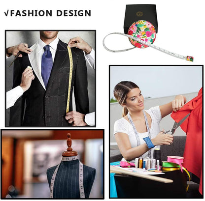 Tape Measure for Body Measuring Fabric Sewing Tailor Ruler Flexible Soft Pocket Small Mini Body Measurement Cloth Measuring Tape 60 Inch Premium Leather Retractable Tape Measure - color: Flower 1 pack