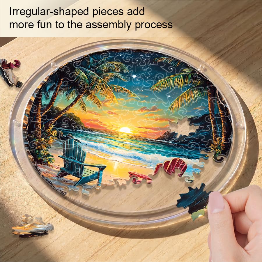 Acrylic Jigsaw Puzzle Suncatcher - Beach Sunset - color: Beach Sunset, size: S-7.4in*7.4in