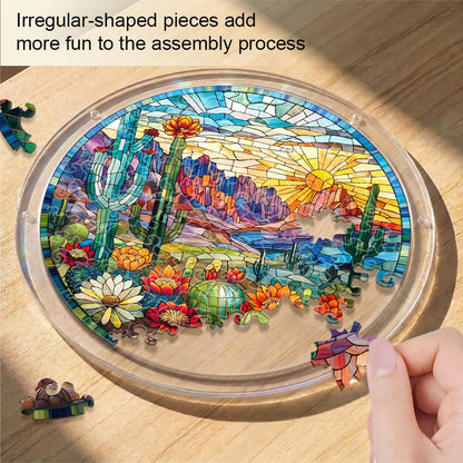 Acrylic Jigsaw Puzzle Suncatcher - Desert Cactus - color: Desert Cactus, size: S-7.4in*7.4in