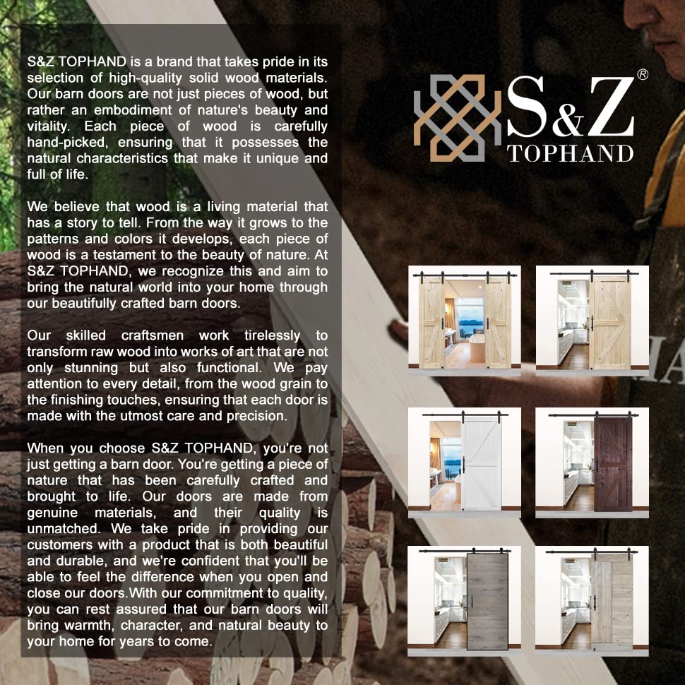 S&Z TOPHAND® 28in x 84in Unfinished British Brace Knotty Barn Door with Sliding Door Hardware Kit/Solid Wood/Sliding/Double Surfaces/A Simple Assembly is Required - size: 28x84in