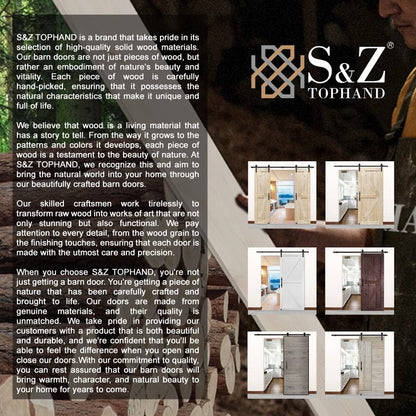 S&Z TOPHAND® 28in x 84in Unfinished British Brace Knotty Barn Door with Sliding Door Hardware Kit/Solid Wood/Sliding/Double Surfaces/A Simple Assembly is Required - size: 28x84in