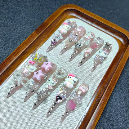 CTRLZTEAM Y2K Kawaii Press on Nails Extra Long Stiletto Pink Glitter Nails - color: Jelly Pink, size: S