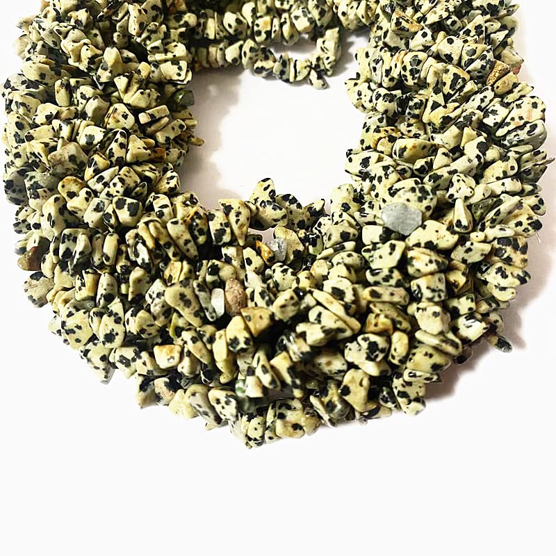 7-8mm Natural Dalmatian Jasper Gemstone Chips Healing Gravel Bracelets Necklace Kit Irregular Tumble Stone Beads DIY Crafts Design Jewelry Making 32" - color: Dalmatian Jasper