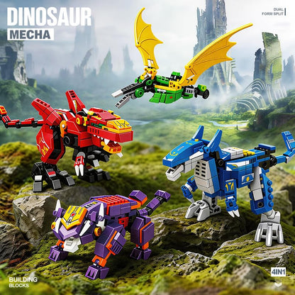 4-in-1 Dino Mecha Kit, Transform Robot Toy Gift for Boys Kids 8+, 904PCS