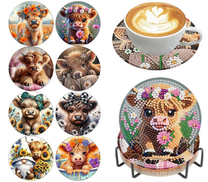 Diamond Art Coasters Kit,8 Pcs Highland Cow Diamond Painting Coasters Kit - color: Baby Cow