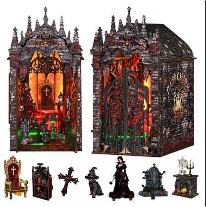 ACOCO Book Nook Kit with LED Light – DIY 3D Wooden Puzzle Miniature Dollhouse Kit, Gothic Book Nook, Bookshelf Decor Craft Gift for Adults, Teens & Book Lovers