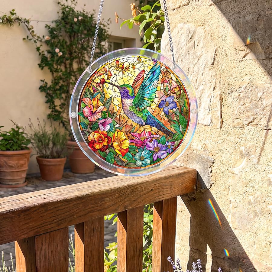 Acrylic Jigsaw Puzzle Suncatcher - Hummingbird Garden - color: Hummingbird Garden, size: M-8.2in*8.2in