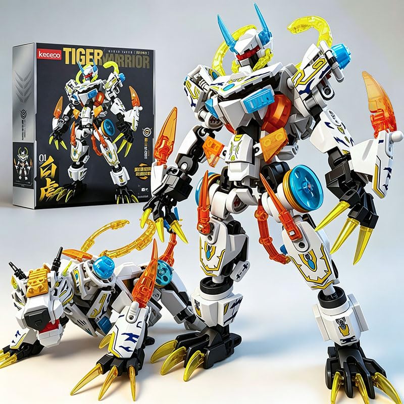 White Tiger Mecha Building Set, 2 in 1 Transformable Tiger Robot Toy for Kids & Teens Ages 8+