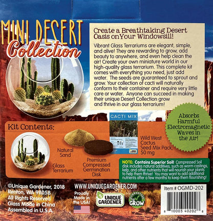 Cactus Succulent Glass Terrarium Starter Kit from Unique Gardener - Grow Your Own Indoor Desert Terrariums - Includes Live Cacti Plants and Easy Setup with Complete Terrarium Supplies - style: Mini Desert