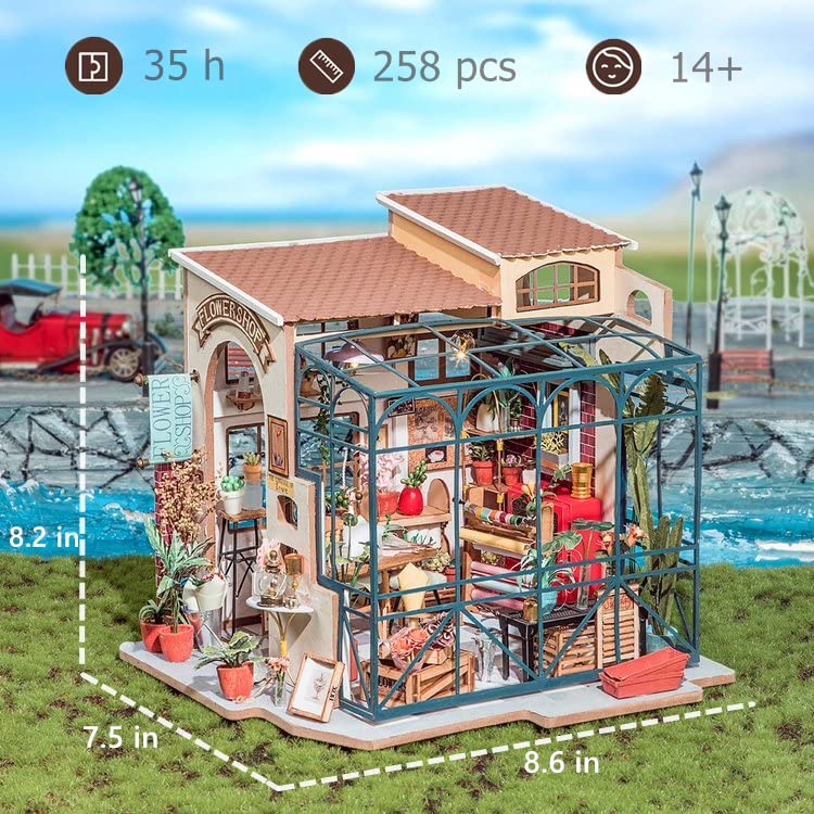 ROBOTIME DIY Dollhouse Kit Mini House with Furnitures Accessories 1:24 Scale Craft Kit - Emily's Flower Shop - color: Emily's Flower Shop